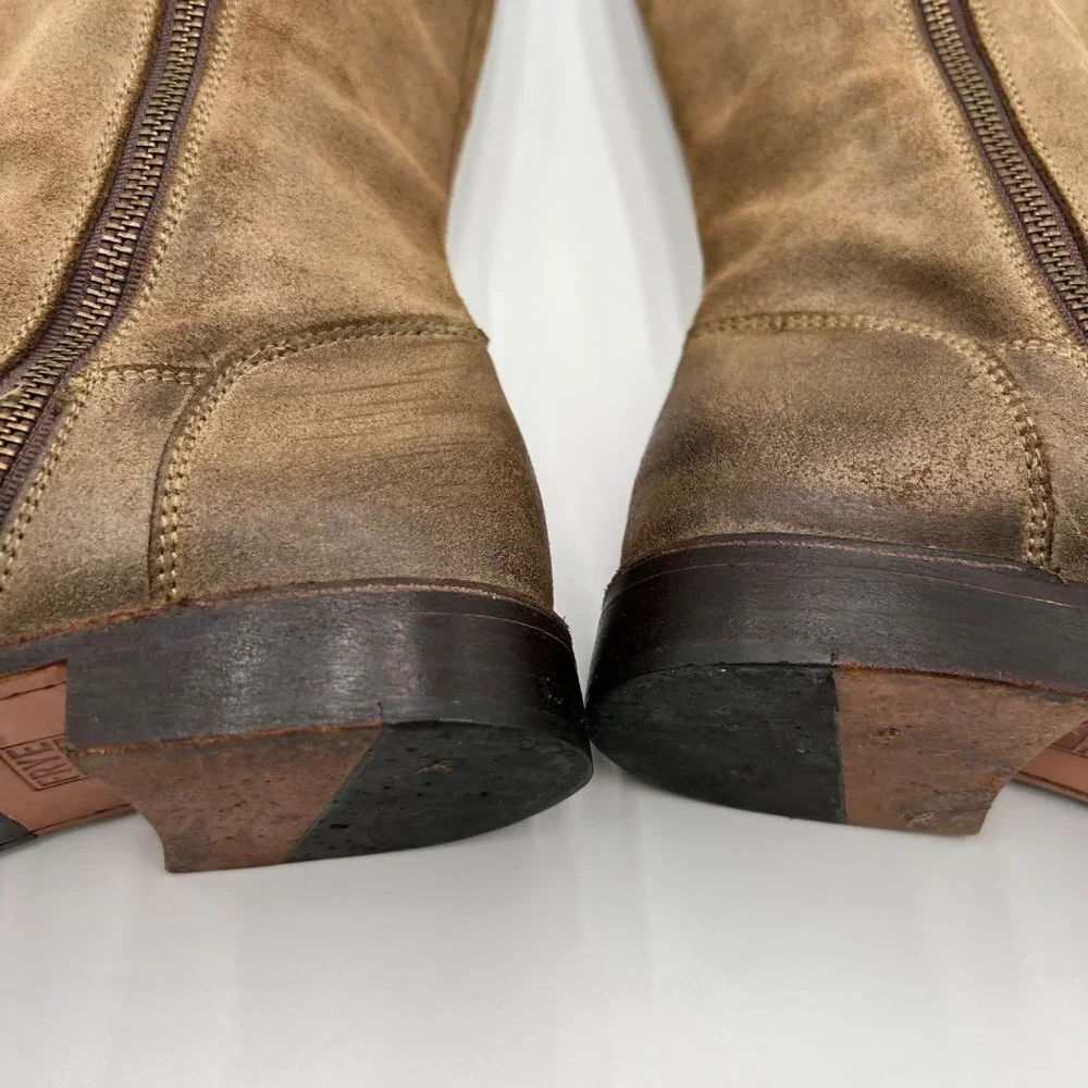 FRYE Shirley Boots Sz 5.5 B OTK Over The Knee Tall Olive Gray Tan Leather Riding